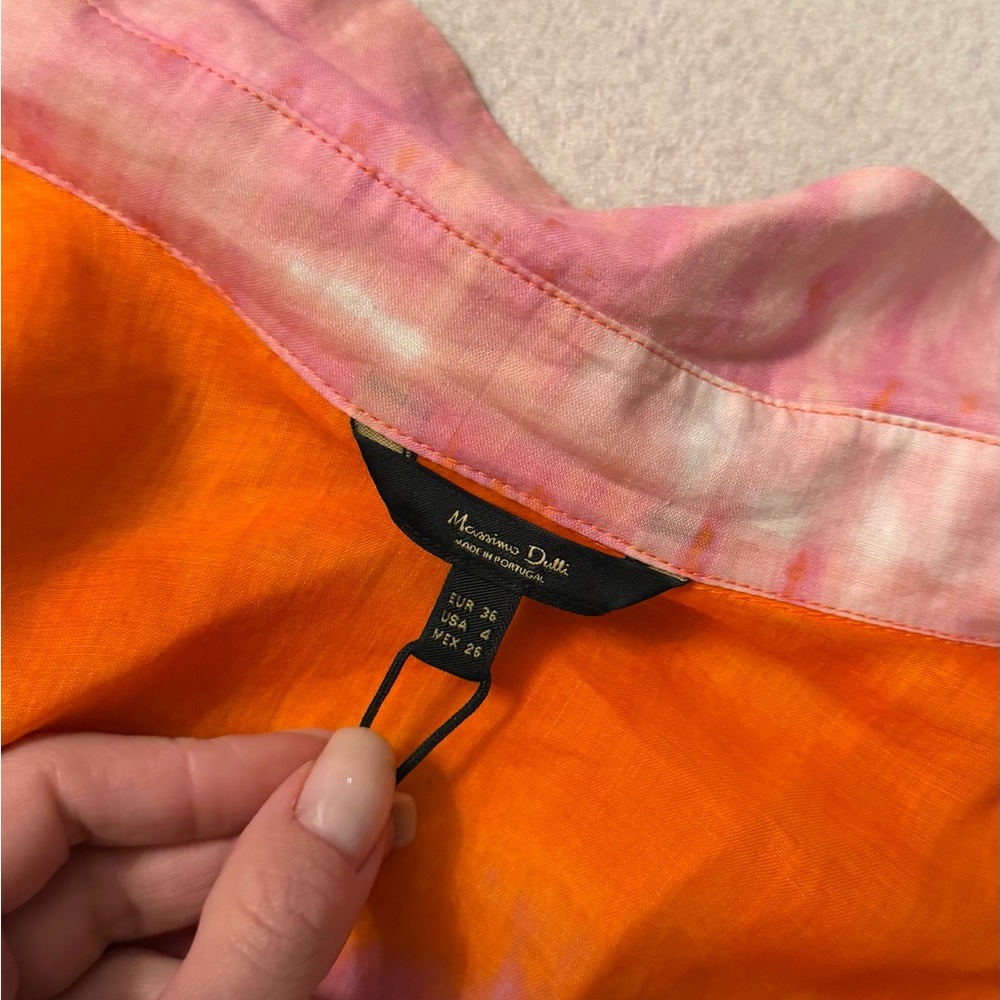 Massimo Dutti Orange and Pink Button Down Shirt - Picture 3 of 5